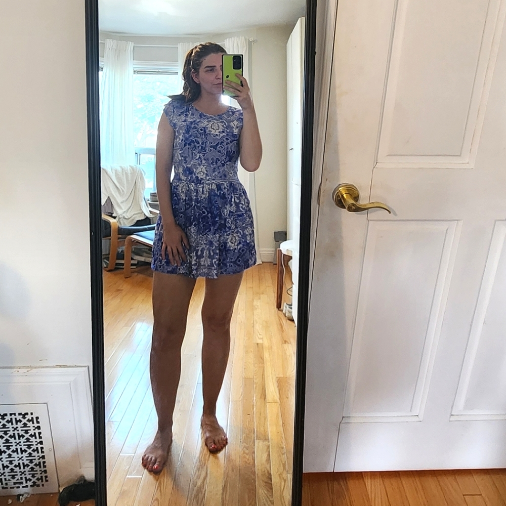 Topshop Floral Blue Lace Doll Dress, US 4